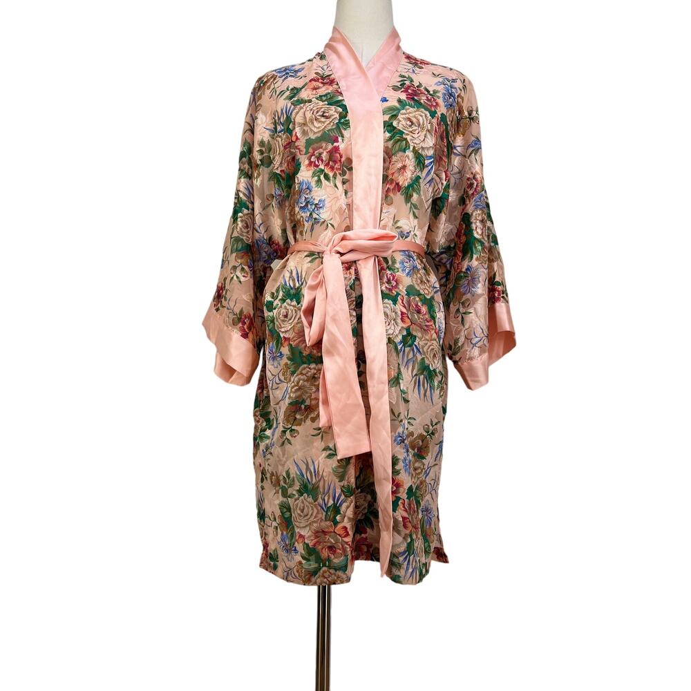 Victoria's Secret Sheer Printed Floral Robe Pink Vintage Gold Label